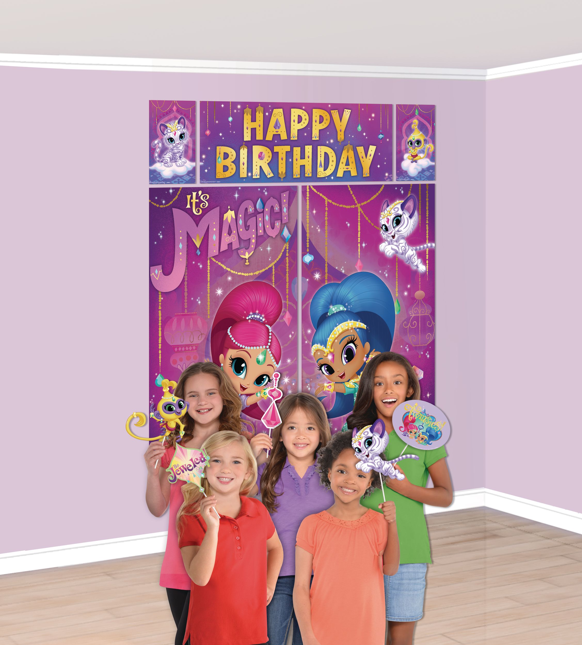 Shimmer & Shine Scene Setter Birthday Party Decoration with Photo Booth Props Front_Angled_Right