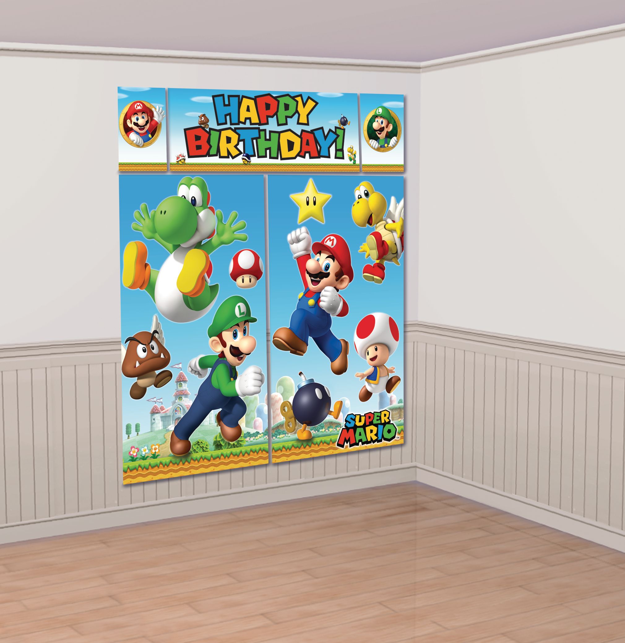 Super Mario Scene Setter with Photo Booth Props Birthday Decoration, 13-pc Front_Angled_Right