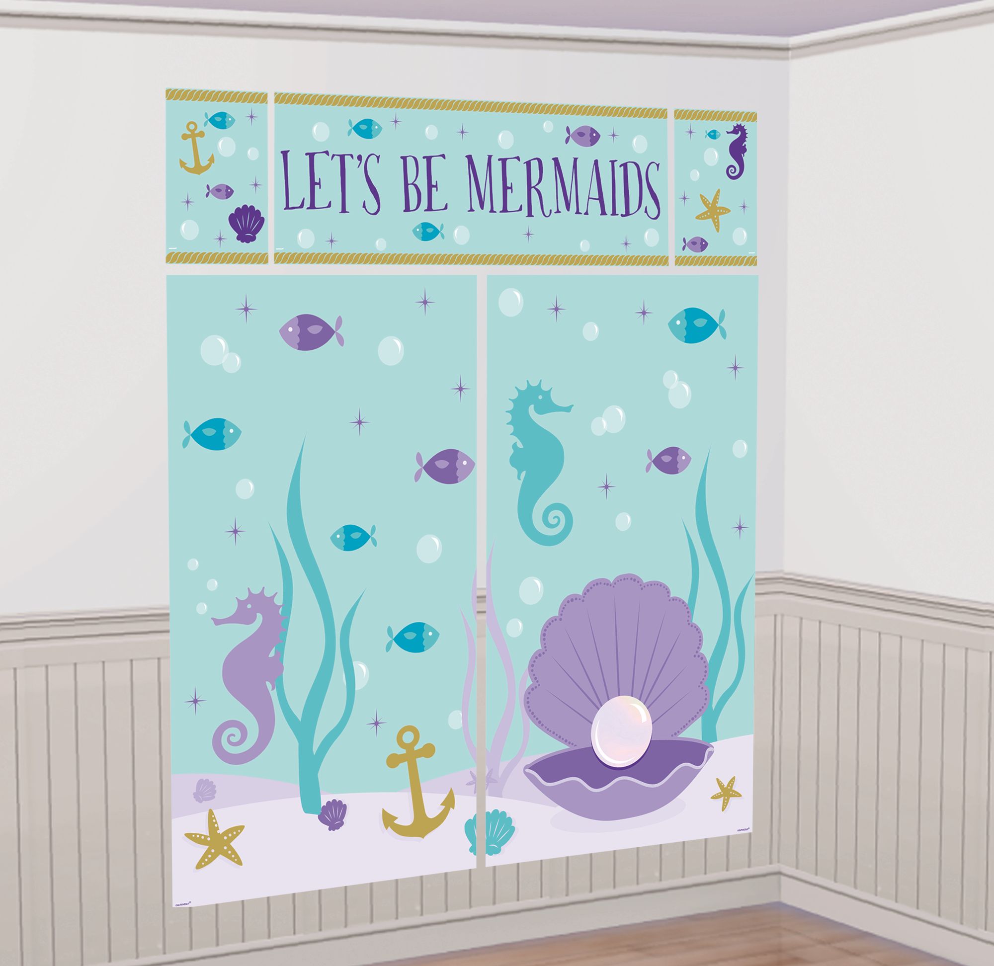 Décor mural avec accessoires de cabine photo pour fête d'anniversaire, sirène enchantée, paq. 17 Front_Angled_Right