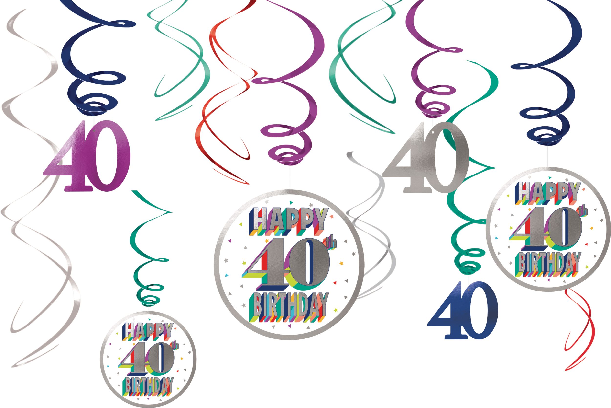Here's to 40 Birthday Swirl Decorations, 12-pc Front_Flat