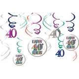 Here's to 40 Birthday Swirl Decorations, 12-pc Front_Flat