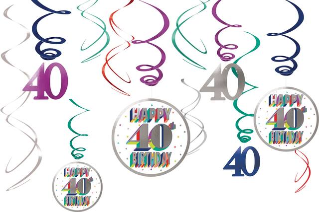 Here's to 40 Birthday Swirl Decorations, 12-pc Front_Flat