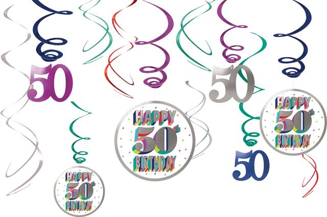 Here's to 50 Birthday Swirl Decorations, 12-pc Front_Flat