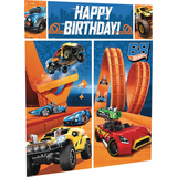 Mattel Hot Wheels "Happy Birthday" Plastic Frame Scene Setter Background Decoration, Orange/Blue, 75-in, 5-pk, for Birthday Party Front_Angled_Right