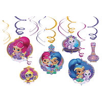 Nickelodeon Shimmer and Shine Swirl Hanging Decorations, Pink/Blue, 10-in, 12-pk, for Birthday Party Front_Flat