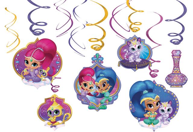 Nickelodeon Shimmer and Shine Swirl Hanging Decorations, Pink/Blue, 10-in, 12-pk, for Birthday Party Front_Flat