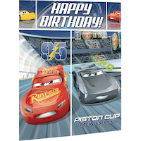 Disney Cars "Happy Birthday" Plastic Scene Setter Background Decoration, Red/Blue, 75-in, 5-pk, for Birthday Party Front_Angled_Right