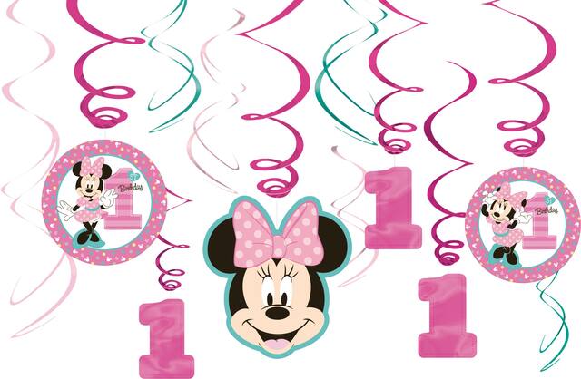 Disney 1st Birthday Minnie Mouse Easy to Hang Swirl Birthday Party Decorations, 12-pc Front_Flat