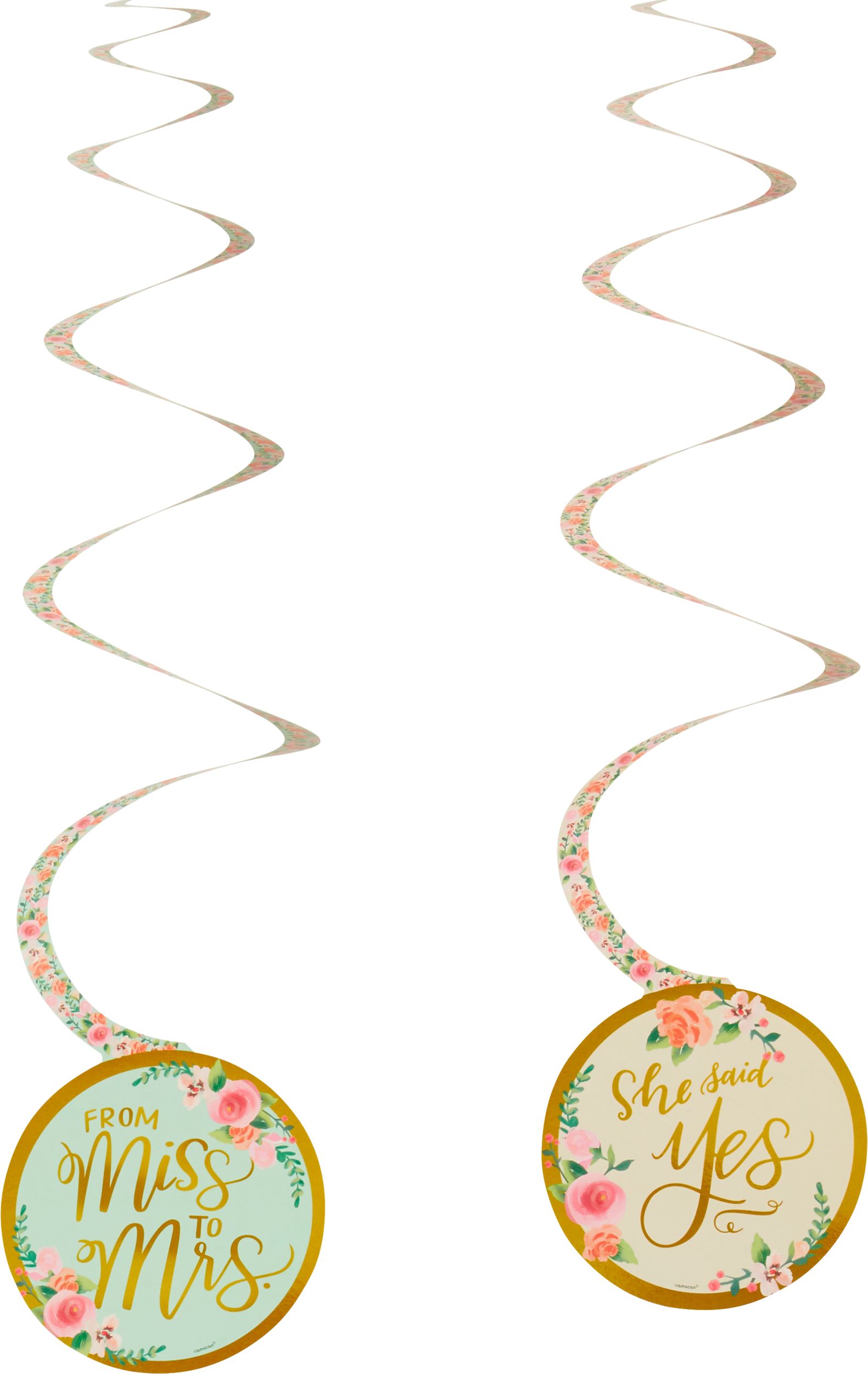 Mint to Be "From Miss to Mrs." Swirl Hanging Decorations, Mint/Gold, Floral, 10-in, 12-pk, for Wedding/Engagement/Bridal Shower Composite_or_Mixed