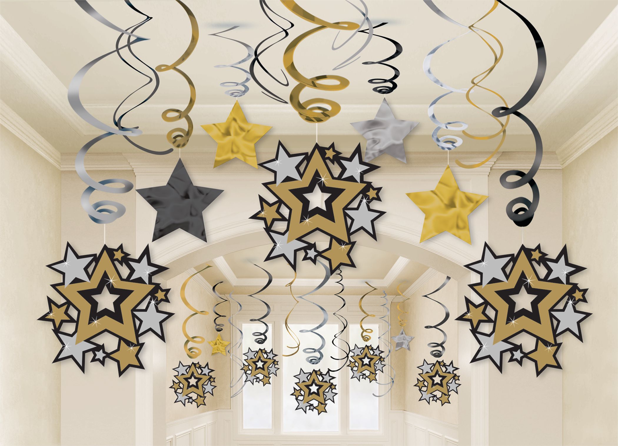 Hollywood Stars Swirl Decorations, 30-pc Front_Flat
