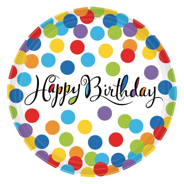 Rainbow Dot Birthday Dessert Plates, 18-pk Front_Flat