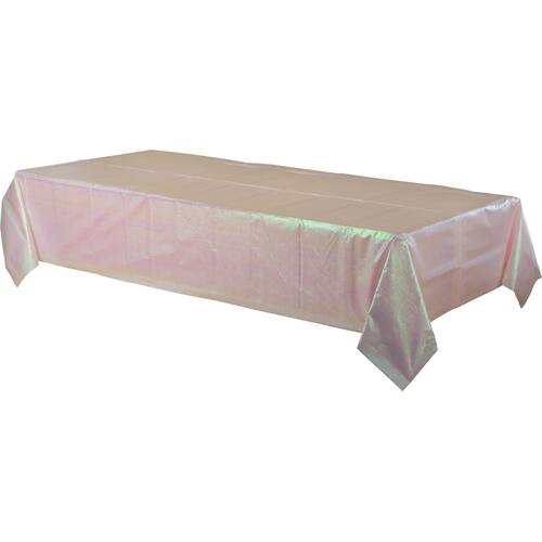 Rectangle Plastic Reusable Table Cover, Opalescent Pink, 54x102-in, for Bachelorette/Bridal Shower/Mother's Day/Baby Shower
