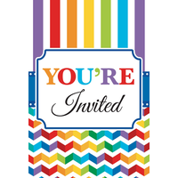 Invitations d'anniversaire à chevrons, arc-en-ciel de couleurs vives, paq. 20 Front_Flat