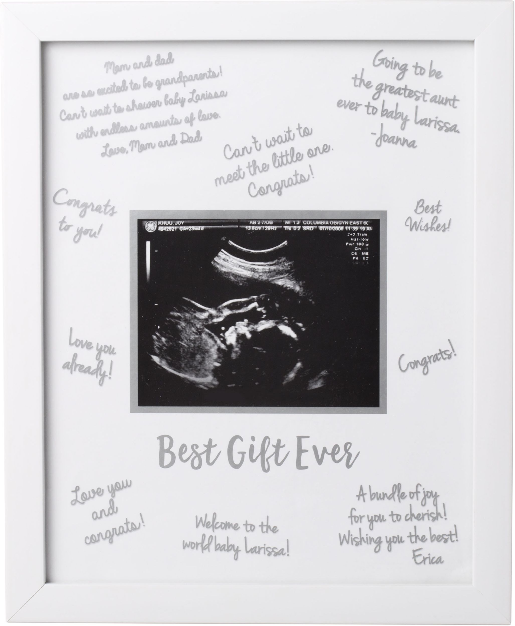 "Best Gift Ever" Baby Sonogram Picture Frame Decoration, White, 11.5-in, for Baby Shower/Gender Reveal Front_Flat