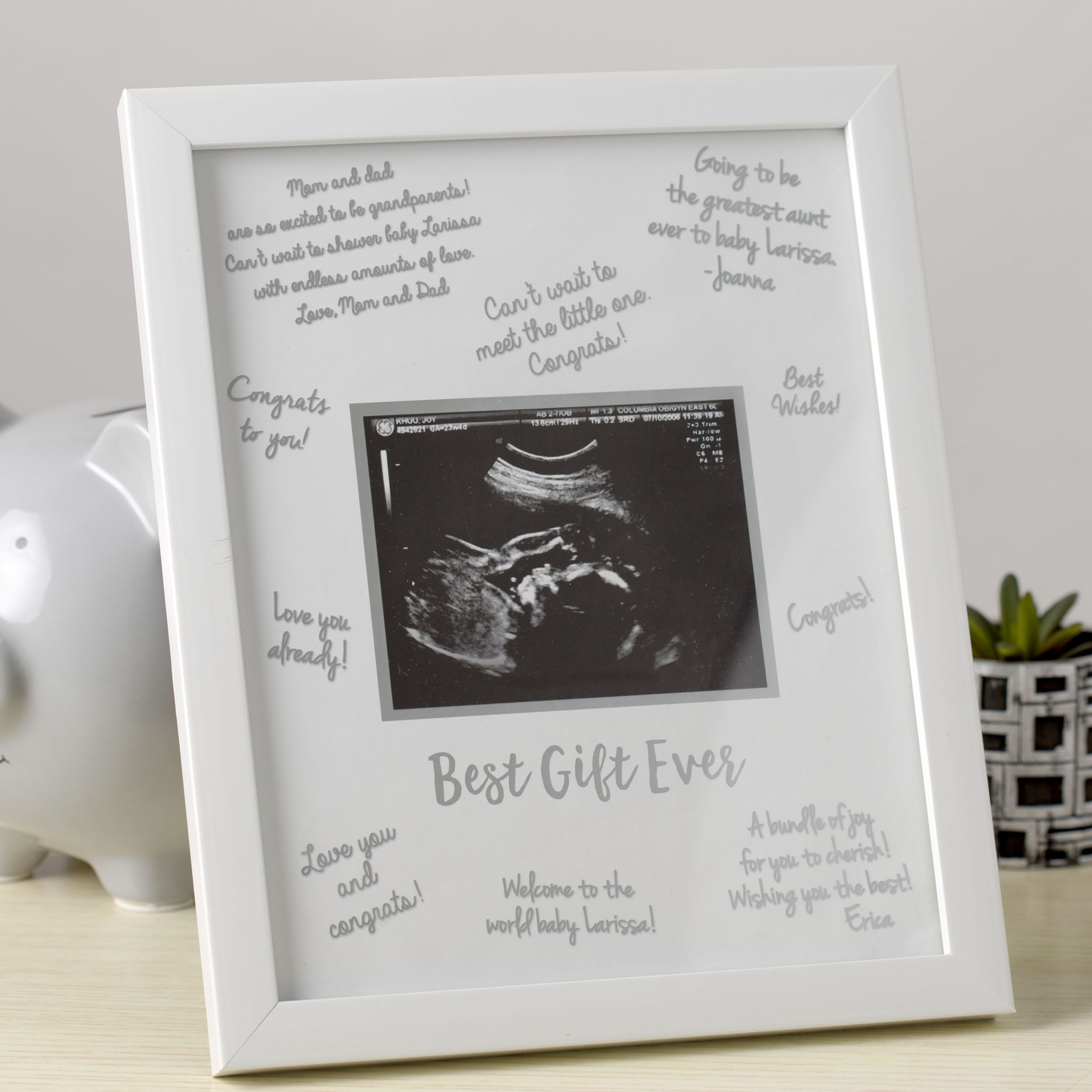 "Best Gift Ever" Baby Sonogram Picture Frame Decoration, White, 11.5-in, for Baby Shower/Gender Reveal Front_Three_Fourths_Angled_Right