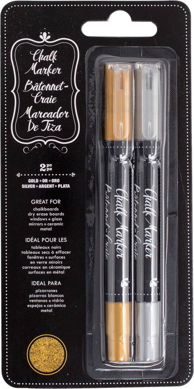 Marqueurs pour ardoise effaçables, or et argent, 2 pièces Front_Flat