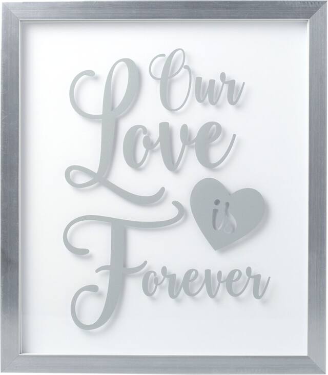 "Our Love is Forever" Guest Signature Frame Decoration, Silver/White, 16.25-in, for Wedding Front_Flat