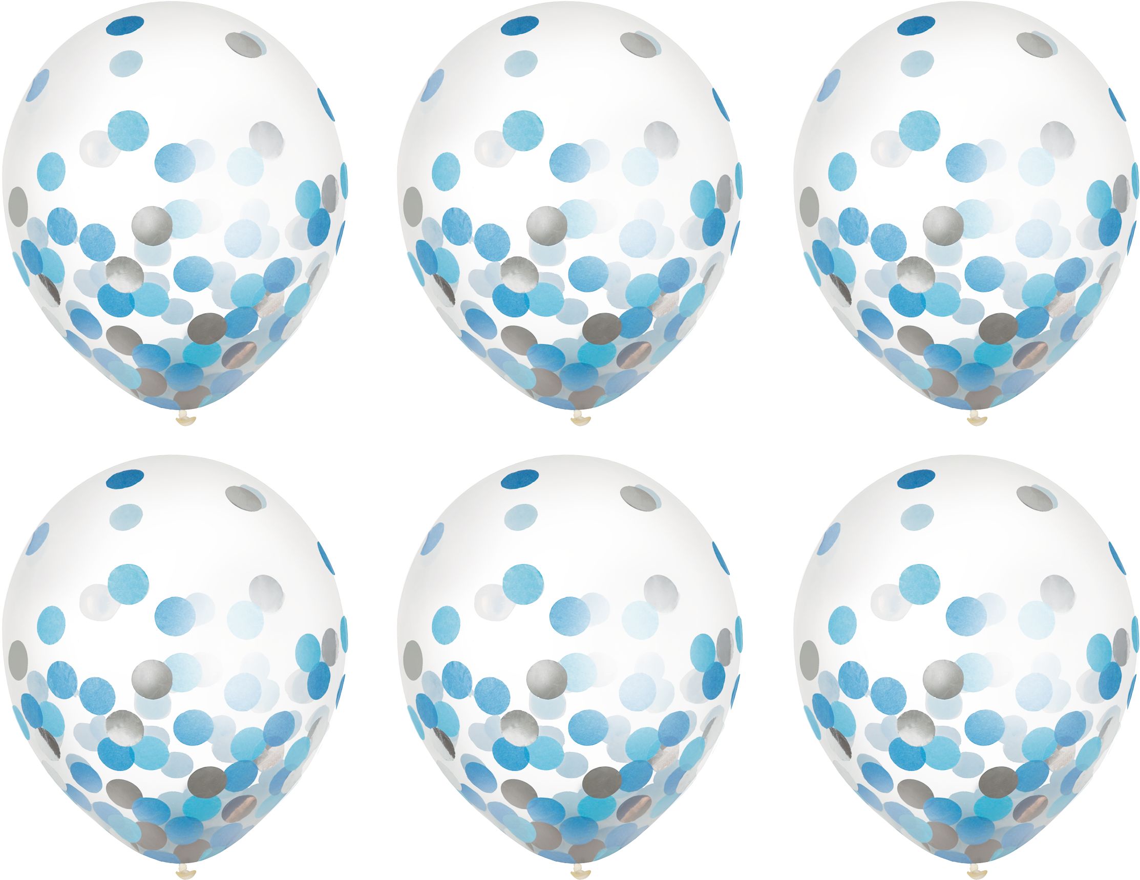 Round Transparent Confetti Latex Balloons, Silver/Blue, 12-in, 6-pk, for Baby Shower/Birthday Party Front_Flat
