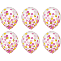 Round Transparent Confetti Latex Balloons, Pink/Gold, 12-in, 6-pk, for Baby Shower/Birthday Party Front_Flat