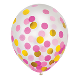 Round Transparent Confetti Latex Balloons, Pink/Gold, 12-in, 6-pk, for Baby Shower/Birthday Party