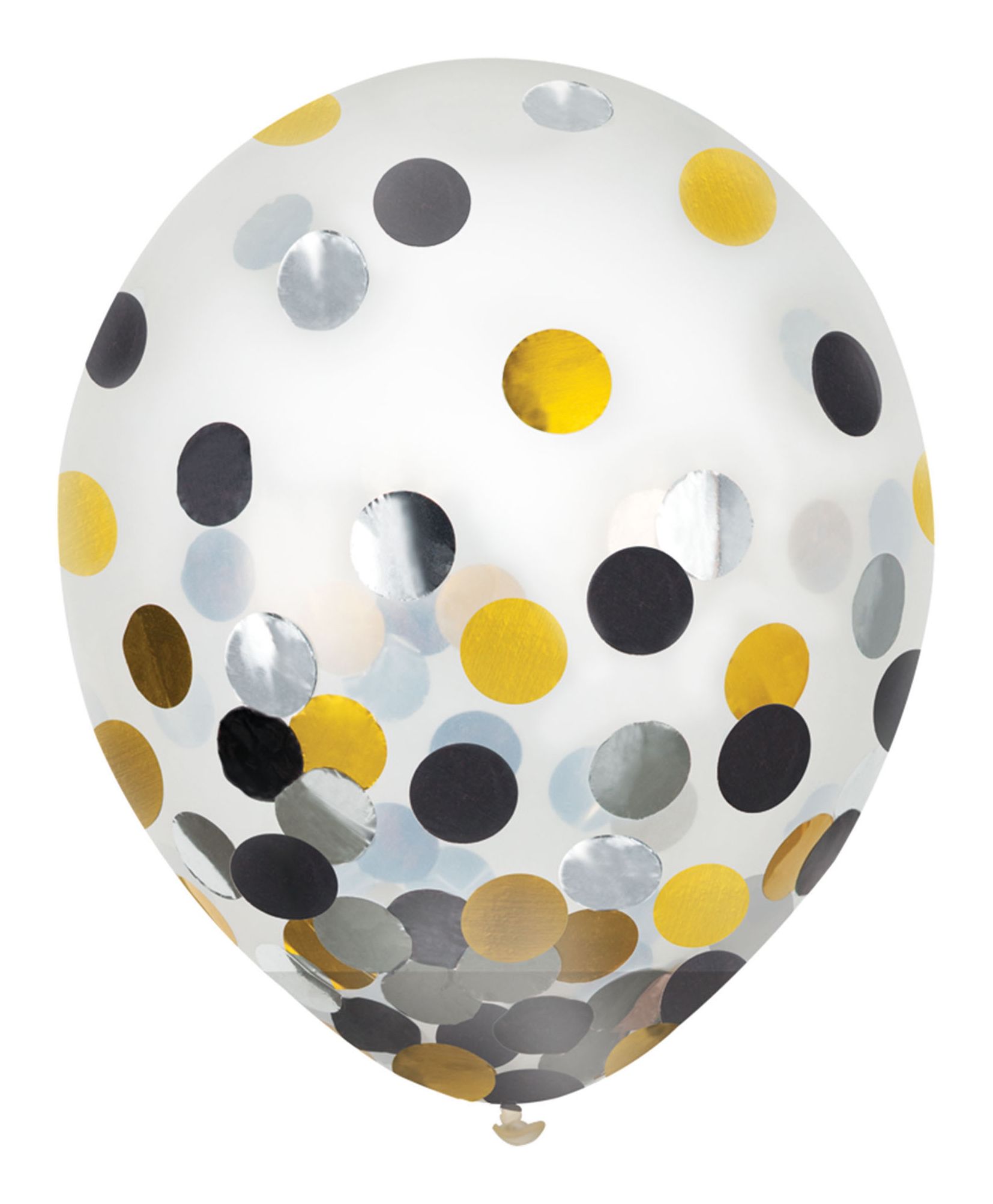 Round Transparent Confetti Latex Balloons, Black/Gold, 12-in, 6-pk, for Birthday Party Front_Flat