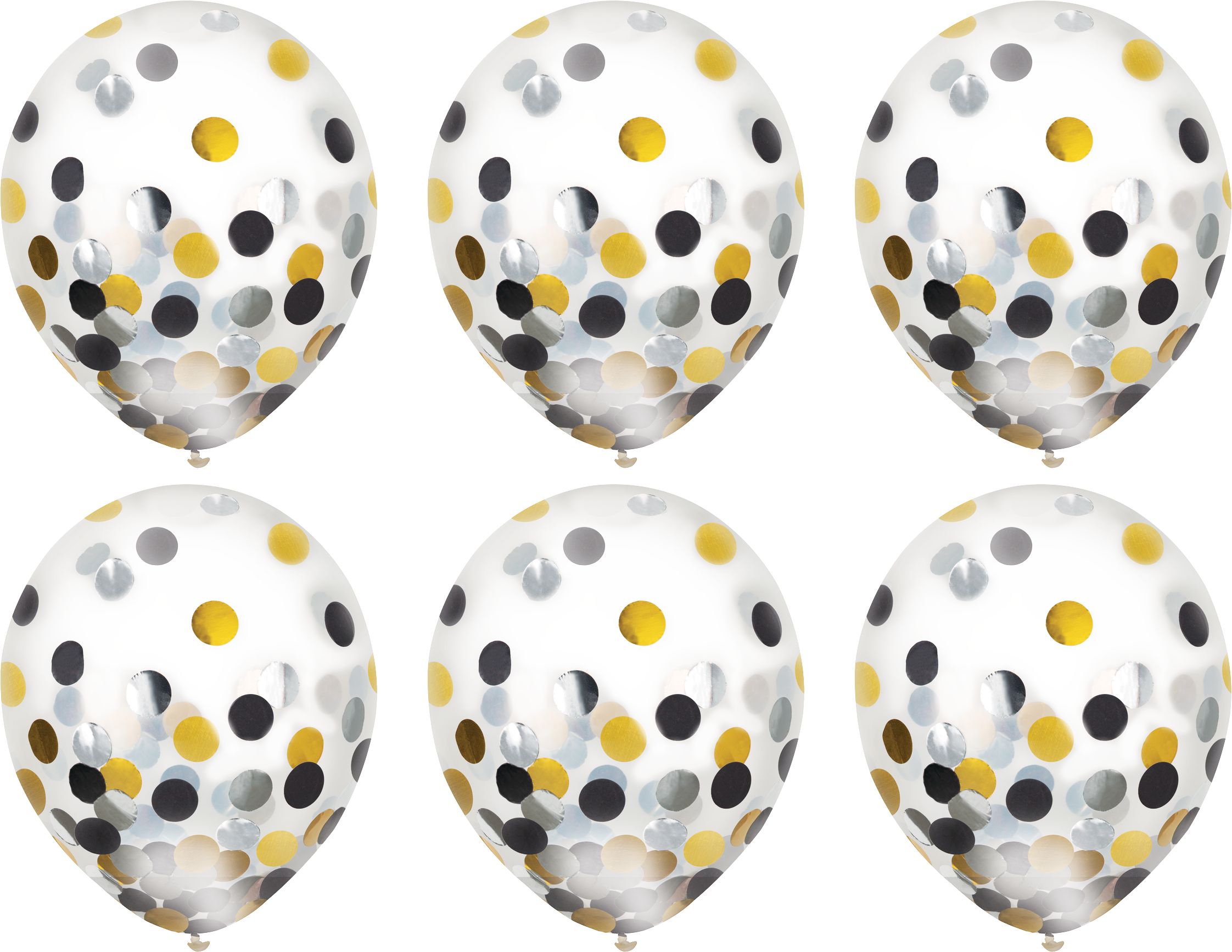 Round Transparent Confetti Latex Balloons, Black/Gold, 12-in, 6-pk, for Birthday Party Front_Flat