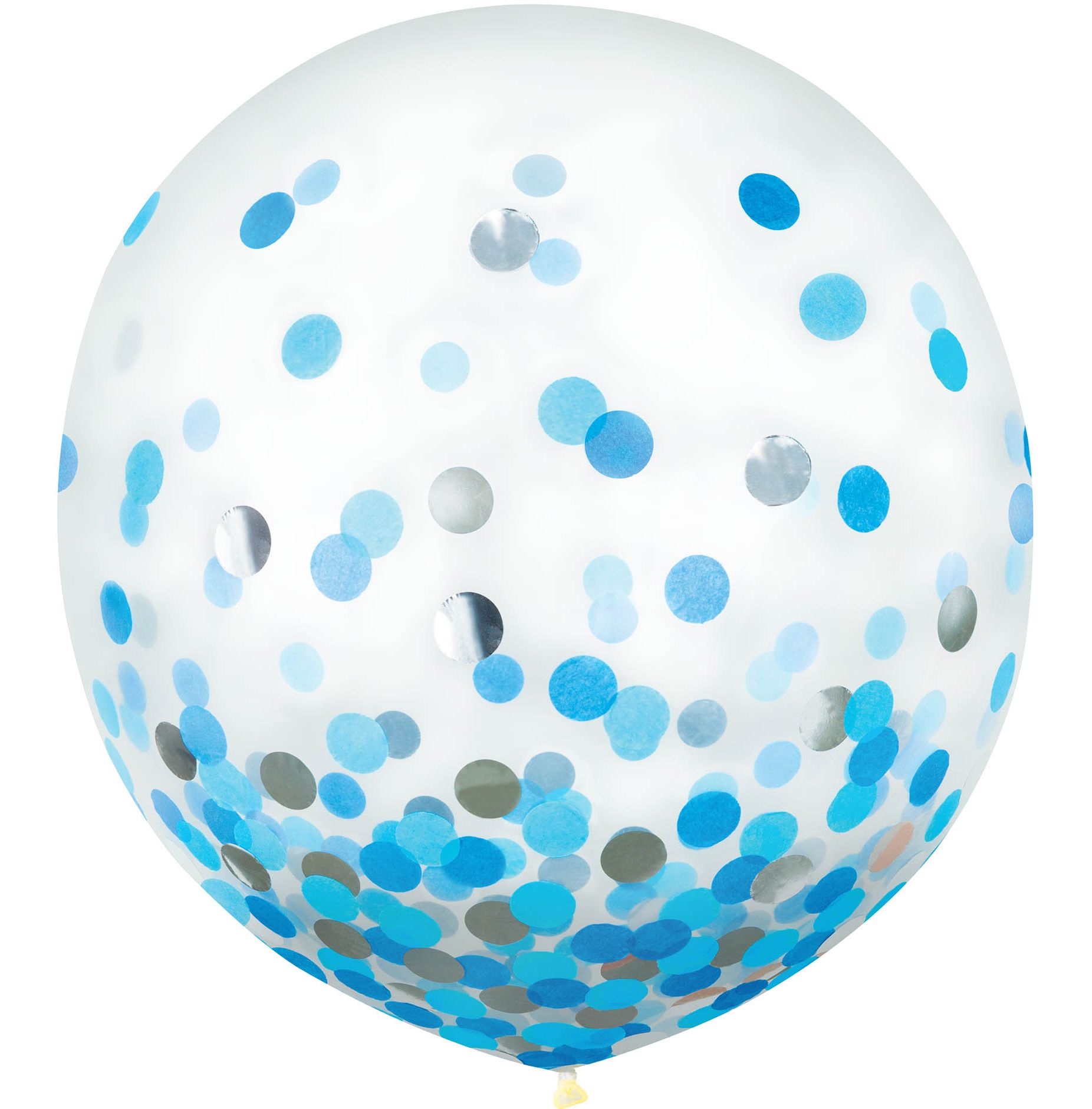 Ballons en latex ronds confettis transparents, bleu métallique/argent, 24 po, paq. 2, pour fête d'anniversaire Front_Flat