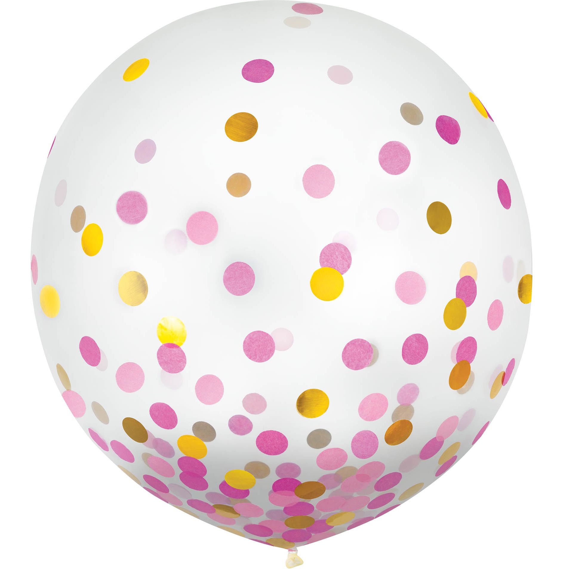 Ballons en latex ronds confettis transparents, or/rose, 24 po, paq. 2, pour fête prénatale/fête d'anniversaire Front_Flat