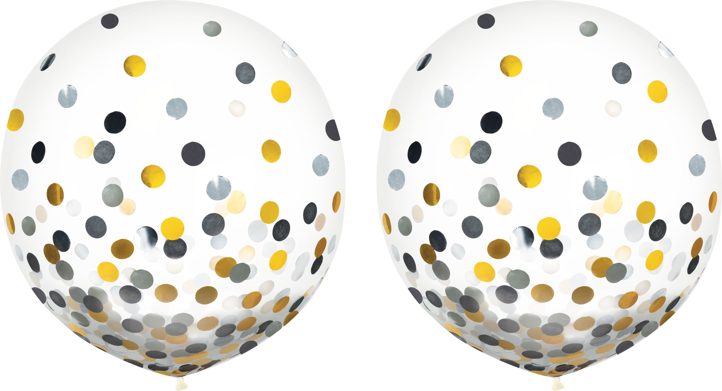 Round Transparent Confetti Latex Balloons, Black/Gold/Silver, 24-in, 2-pk, for Birthday Party Front_Flat