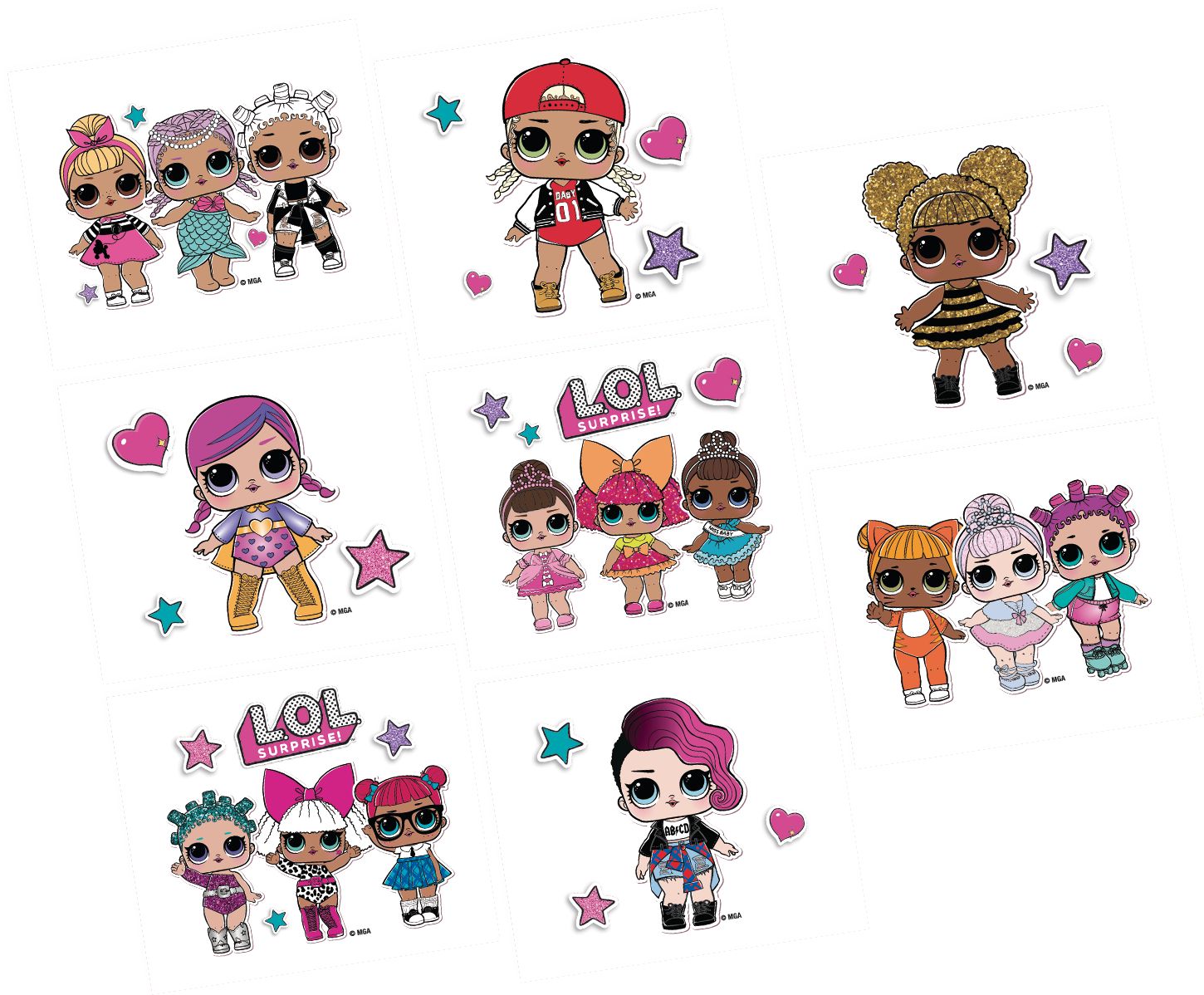 L.O.L. Surprise! Assorted Temporary Tattoos, Multi-Coloured, 8-pk, Wearable Favours  for Birthdays Front_Flat