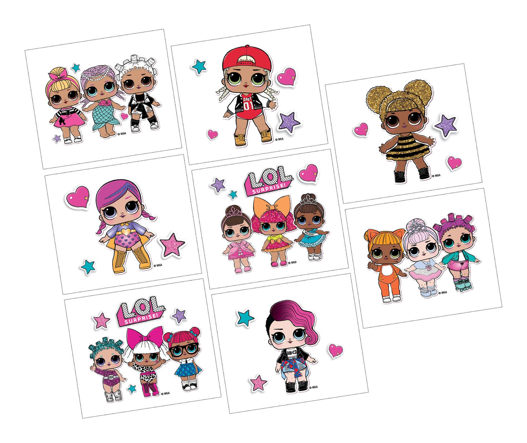 L.O.L. Surprise! Assorted Temporary Tattoos, Multi-Coloured, 8-pk, Wearable Favours  for Birthdays Front_Flat
