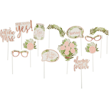 Love & Leaves "She Said Yes" Photo Booth Sign Props, Green/Pink, Floral, 8.5-in, 13-pk, for Wedding/Baby Shower/Bridal Shower Front_Flat