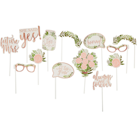Love & Leaves "She Said Yes" Photo Booth Sign Props, Green/Pink, Floral, 8.5-in, 13-pk, for Wedding/Baby Shower/Bridal Shower Front_Flat