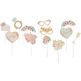 Mint to Be "She Said Yes" Photo Booth Sign Props, Gold/Mint, Floral, 6.5-in, 13-pk, for Wedding/Engagement/Bridal Shower Front_Flat