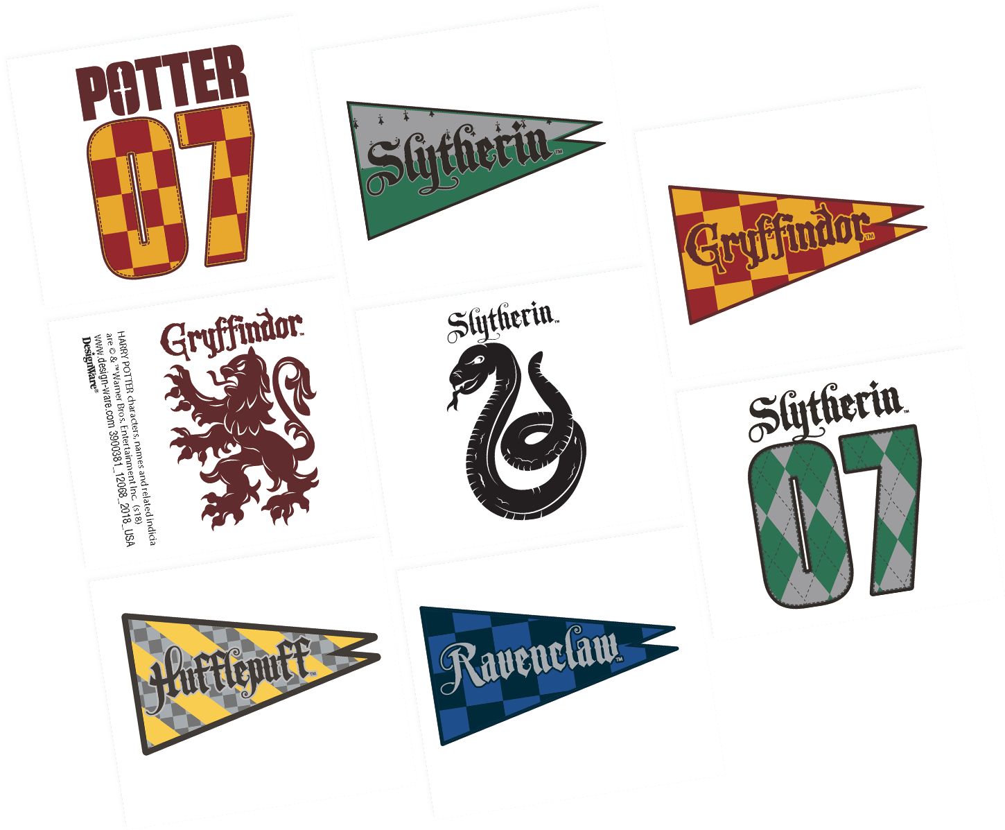Harry Potter House Temporary Tattoos, 8-pc Overhead_Flat