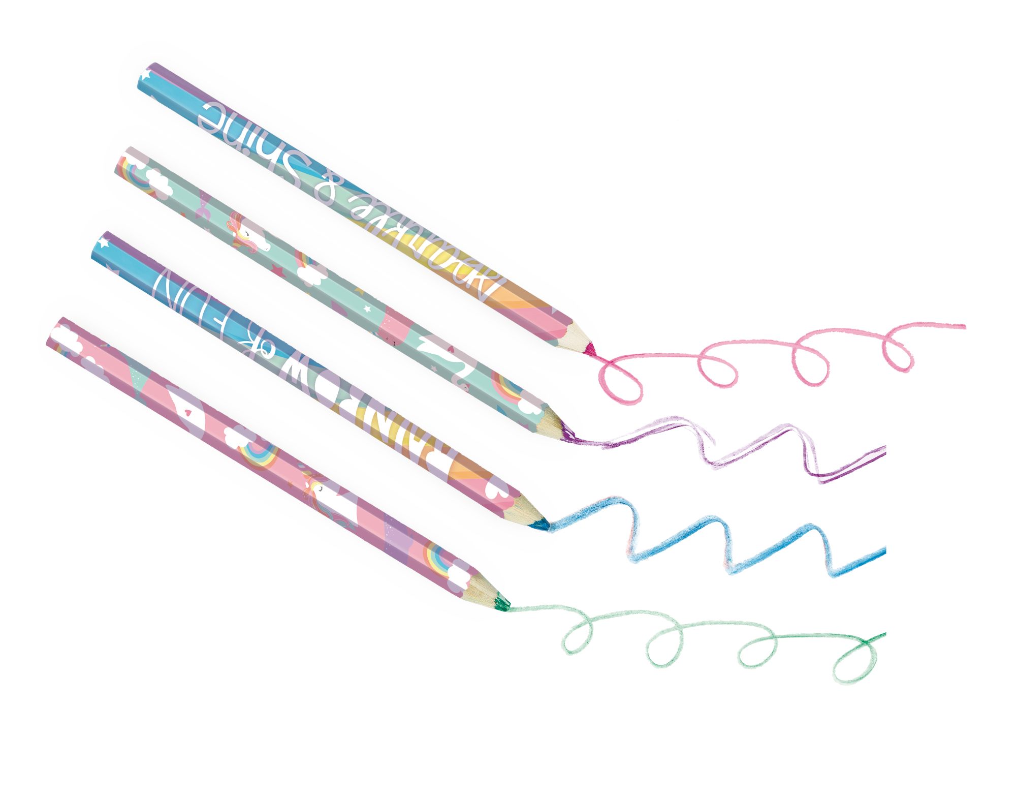 Magical Rainbow Multicolour Pencils for Birthday Party Favours, 4-pk Overhead_Flat