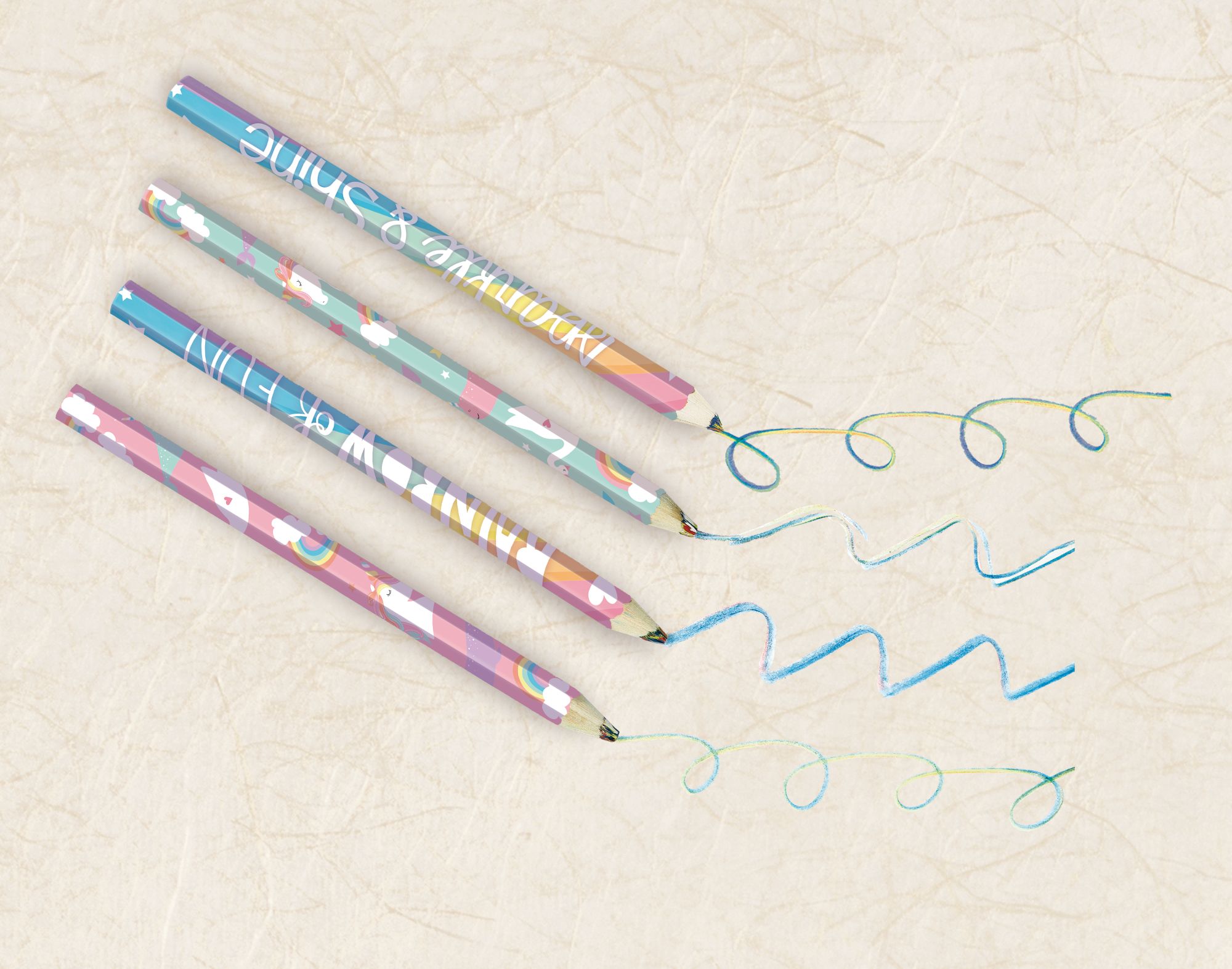 Magical Rainbow Multicolour Pencils for Birthday Party Favours, 4-pk Overhead_Flat