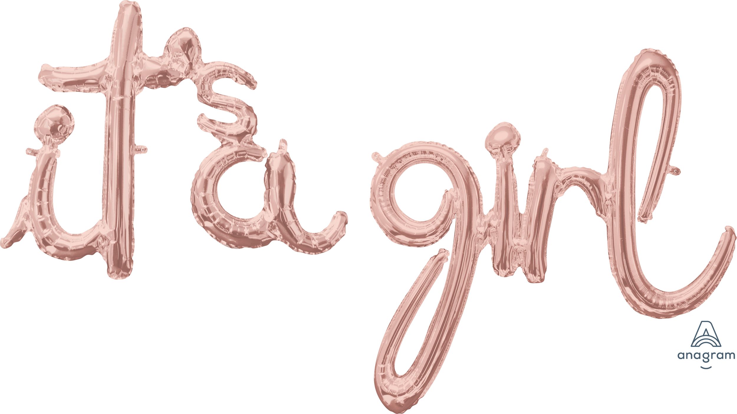 Ballon en aluminium satiné lettres attachées It's a Girl, or rose, 56 x 30 po, gonflé d'air, pour fête prénatale Front_Flat