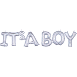 Ballon en aluminium satiné lettres It's a Boy, argent prismatique, 40 x 9 po, gonflé d'air, pour fête prénatale Front_Flat