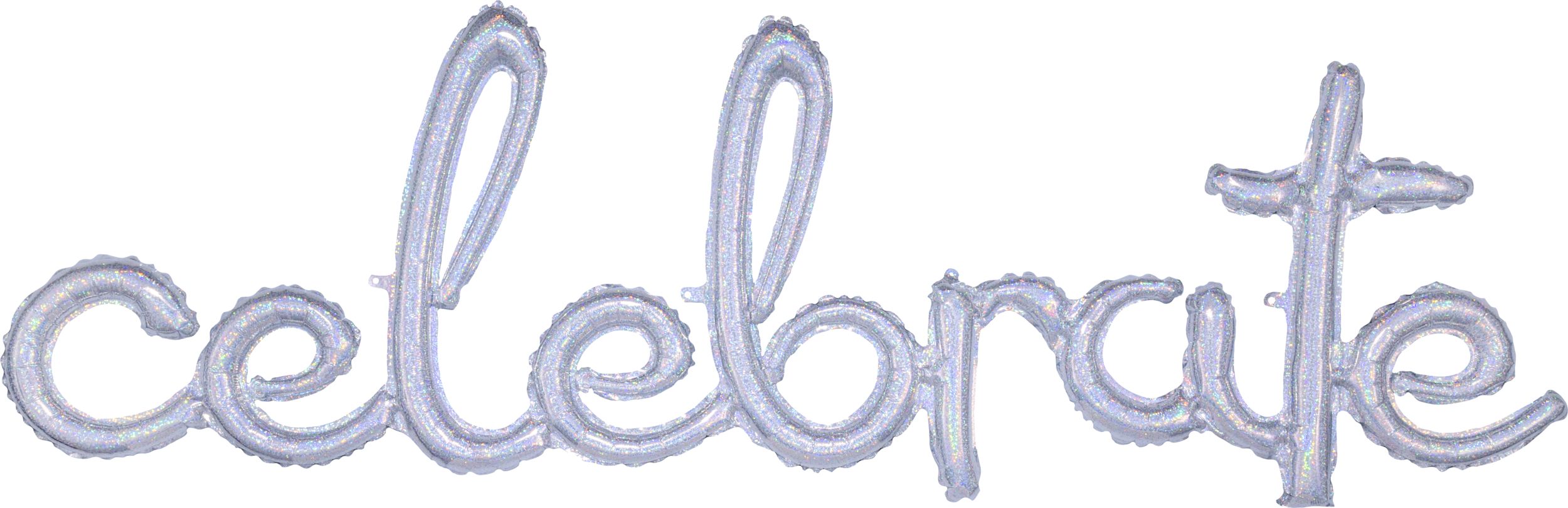 Ballon en aluminium satiné lettres attachées Celebrate, argenté prismatique, 59 x 20 po, gonflé d'air, pour fiançailles/mariage/anniversaire Front_Flat