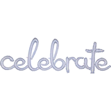 "Celebrate" Cursive Letters Satin Foil Balloon, Prismatic Silver, 59x20-in, Air-Filled for Engagement/Wedding/Birthday Front_Flat
