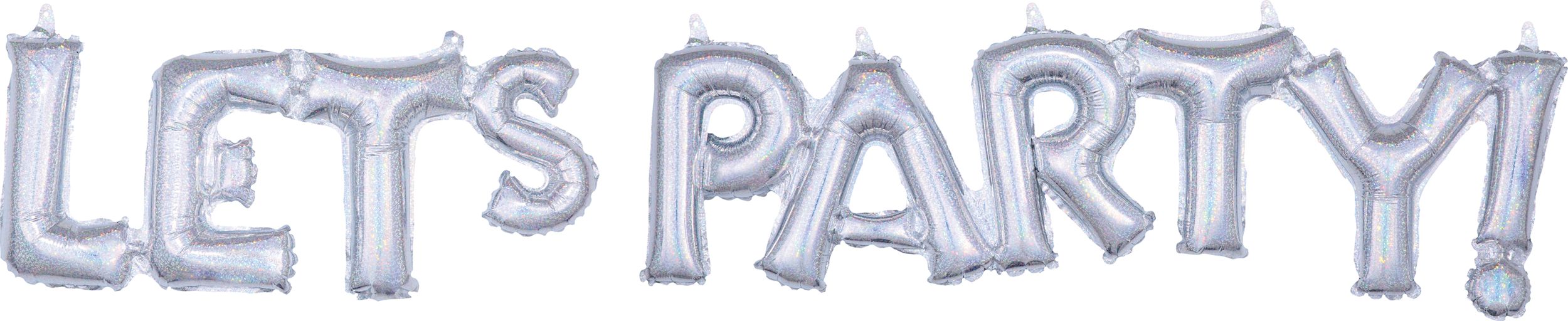"Let's Party" Letters Satin Foil Balloon, Prismatic Silver, 54x9-in, Air-Filled for Graduation/Engagement/Birthday/Retirement Front_Flat