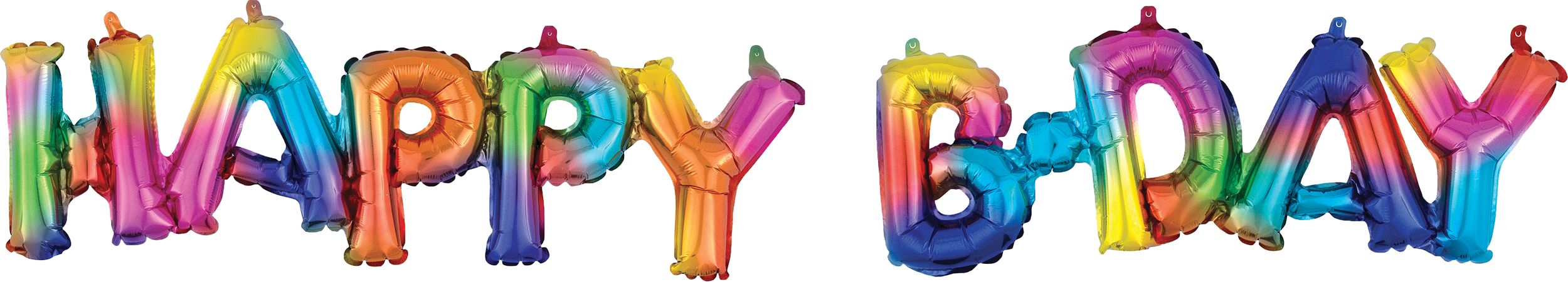 Ballon en aluminium satiné lettres Happy B-Day, arc-en-ciel, 56x10 po, gonflé d'air, pour fête d'anniversaire Front_Flat