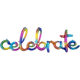 Ballon en aluminium satiné lettres attachées Celebrate, arc-en-ciel, 59 x 20 po, gonflé d'air, pour fiançailles/mariage/anniversaire Front_Flat