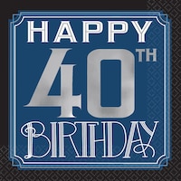 Serviettes à boisson rétro Happy Birthday, 40e anniversaire, paq. 16 Overhead_Flat