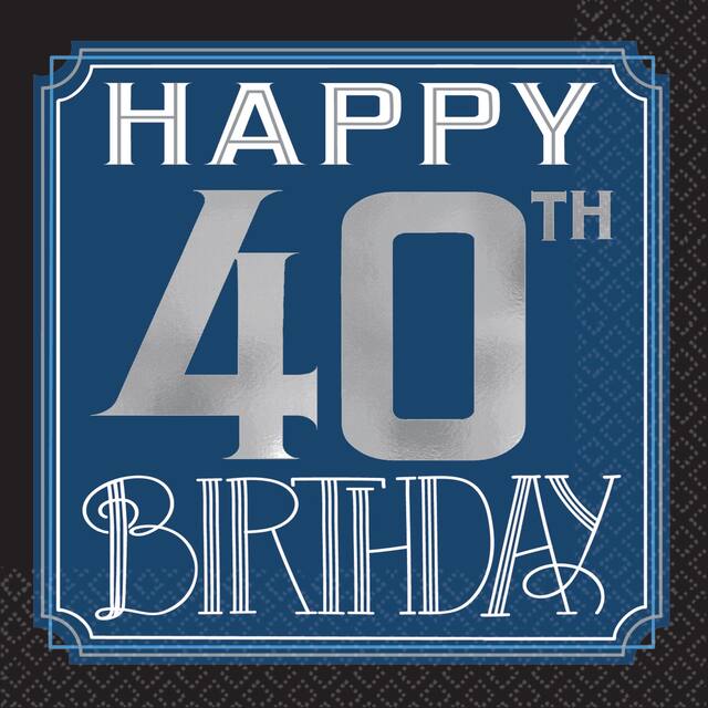 Serviettes à boisson rétro Happy Birthday, 40e anniversaire, paq. 16 Overhead_Flat