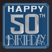 Serviettes à boisson rétro Happy Birthday, 50e anniversaire, paq. 16 Overhead_Flat