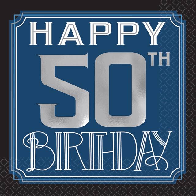 Serviettes à boisson rétro Happy Birthday, 50e anniversaire, paq. 16 Overhead_Flat