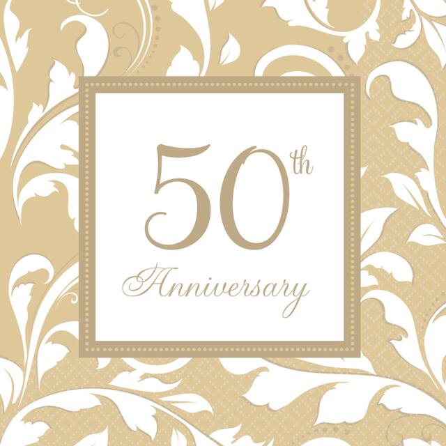 Golden 50th Anniversary Beverage Napkins,16-pk Front_Flat