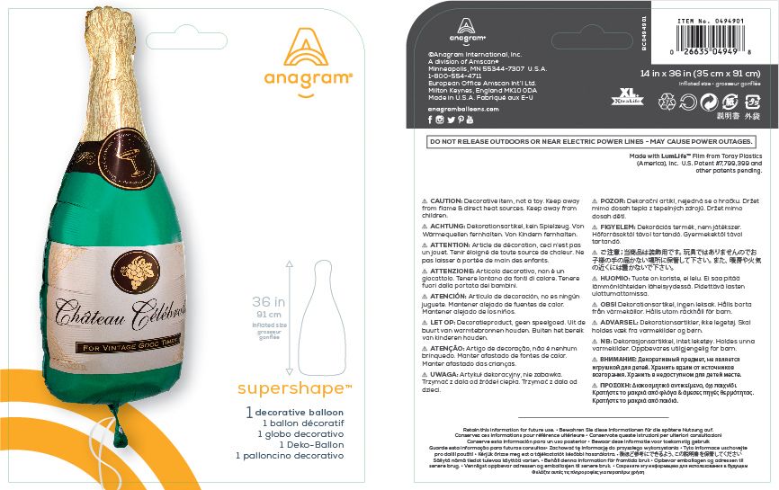 "For Vintage Good Times" Champagne BottleSatin Foil Balloon, Green/Gold. 36-in, Helium Inflation & Ribbon Included for New Year's Eve/Anniversary Composite_or_Mixed